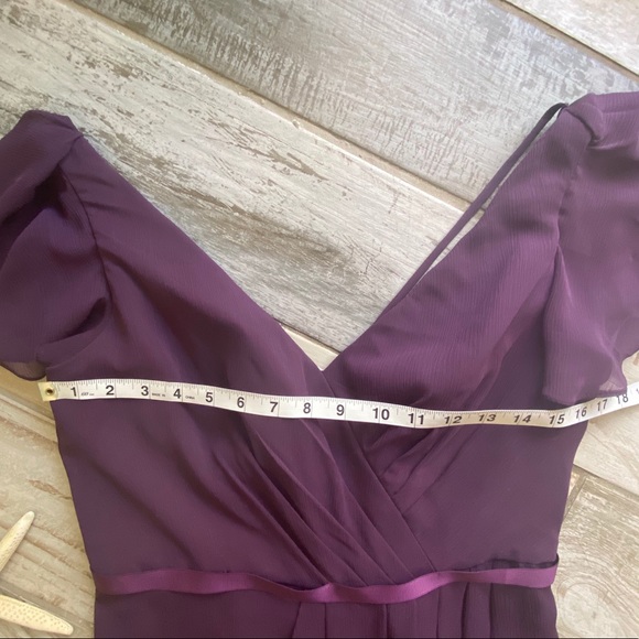 David’s Bridal Flutter Sleeve Chiffon Dress Plum - Picture 9 of 14